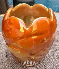 FentonORANGE OPALESCENT CARNIVAL ATLANTIS KOI FISH VASE. 1980's. Gorgeous