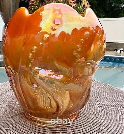 FentonORANGE OPALESCENT CARNIVAL ATLANTIS KOI FISH VASE. 1980's. Gorgeous