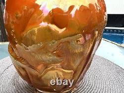 FentonORANGE OPALESCENT CARNIVAL ATLANTIS KOI FISH VASE. 1980's. Gorgeous