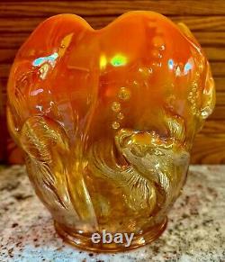 FentonORANGE OPALESCENT CARNIVAL ATLANTIS KOI FISH VASE. 1980's. Gorgeous