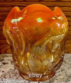 FentonORANGE OPALESCENT CARNIVAL ATLANTIS KOI FISH VASE. 1980's. Gorgeous