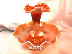 Fishnet Single Lily Epergne Peach Opalescent Carnival Glass By Dugan Glass Co