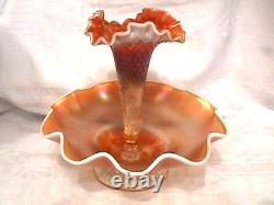 Fishnet Single Lily Epergne Peach Opalescent Carnival Glass By Dugan Glass Co