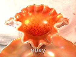 Fishnet Single Lily Epergne Peach Opalescent Carnival Glass By Dugan Glass Co