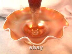 Fishnet Single Lily Epergne Peach Opalescent Carnival Glass By Dugan Glass Co