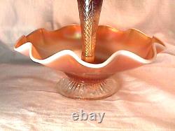 Fishnet Single Lily Epergne Peach Opalescent Carnival Glass By Dugan Glass Co