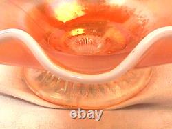 Fishnet Single Lily Epergne Peach Opalescent Carnival Glass By Dugan Glass Co