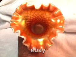 Fishnet Single Lily Epergne Peach Opalescent Carnival Glass By Dugan Glass Co