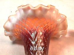 Fishnet Single Lily Epergne Peach Opalescent Carnival Glass By Dugan Glass Co