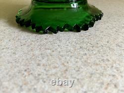 Fleur de Lis iridescent green carnival glass footed bowl Millersburg Glass Co