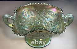 Fruits & Flowers Aqua Opal Rare Northwood Bon Bon Carnival Glass