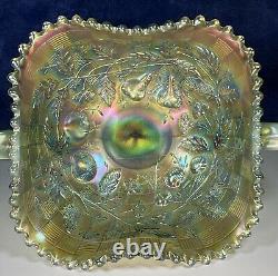 Fruits & Flowers Aqua Opal Rare Northwood Bon Bon Carnival Glass