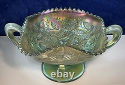 Fruits & Flowers Aqua Opal Rare Northwood Bon Bon Carnival Glass