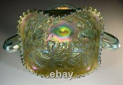 Fruits & Flowers Aqua Opal Rare Northwood Bon Bon Carnival Glass