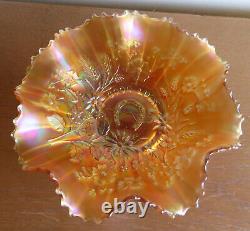 GOOD LUCK with Pink Irid TonesRibbed Back Marigold Ruffled Bowl Northwood c1908