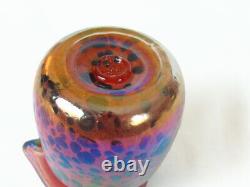 Gary Levi Intaglio Levay Iridescent Spotted Pink Blue Mini Carnival Glass Vase