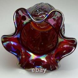 George Fenton Signed / Engraved Red Iridescent Carnival Glass Daffodil 5 Vase