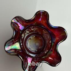 George Fenton Signed / Engraved Red Iridescent Carnival Glass Daffodil 5 Vase
