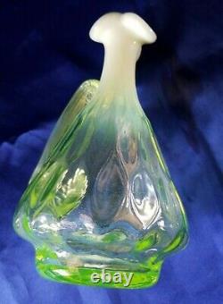Gibson Art Glass Hand Made Vaseline Opalescent Carnival Hanging Hearts Cruet 7