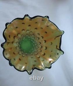 Green Iridescent Northwood Tree Trunk Hobnail Swung 10 Vase Carnival Glass