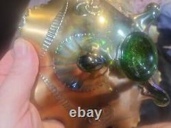 Green Northwood Carnival Glass Wishbone Footed Bowl Lime Green. Excellent Cond