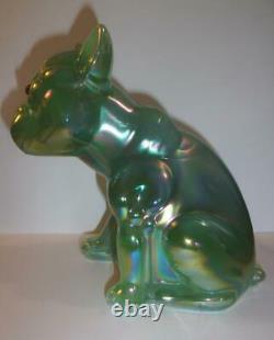 Green Opalescent Carnival Glass French Bulldog Doorstop Westmoreland Mold 79/125