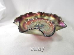 HTF 1920s FENTON ACORN RED CARNIVAL GLASS RUFFLED EDGE 7 ½ IRIDESCENT BOWL Exc