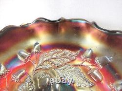 HTF 1920s FENTON ACORN RED CARNIVAL GLASS RUFFLED EDGE 7 ½ IRIDESCENT BOWL Exc