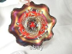 HTF 1920s FENTON ACORN RED CARNIVAL GLASS RUFFLED EDGE 7 ½ IRIDESCENT BOWL Exc