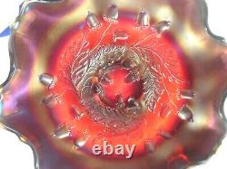 HTF 1920s FENTON ACORN RED CARNIVAL GLASS RUFFLED EDGE 7 ½ IRIDESCENT BOWL Exc