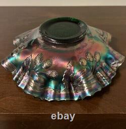 HTF Antique Fenton Green Carnival Glass 3 IN 1 Orange Tree Dish Ruffled Bowl EUC