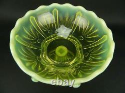 HTF Antique Fenton Opalescent Vaseline Glass Cactus Topaz Compote Pedestal Bowl