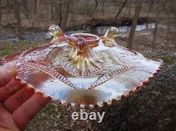 HTF Northwood Marigold Tri-Corner WISHBONE RUFFLES & RINGS Carnival Glass Bowl