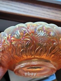 Hand Painted Signed M Kibbie Fenton Peach Opalescent Carnival Glass Bowl