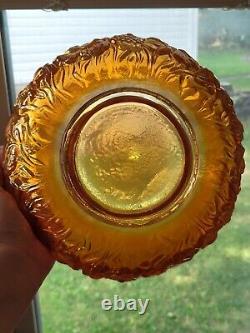 Hand Painted Signed M Kibbie Fenton Peach Opalescent Carnival Glass Bowl