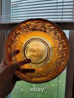 Hand Painted Signed M Kibbie Fenton Peach Opalescent Carnival Glass Bowl