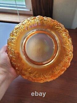 Hand Painted Signed M Kibbie Fenton Peach Opalescent Carnival Glass Bowl