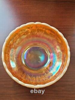 Hand Painted Signed M Kibbie Fenton Peach Opalescent Carnival Glass Bowl