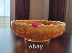 Hand Painted Signed M Kibbie Fenton Peach Opalescent Carnival Glass Bowl