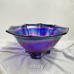 Hard to find RARE Imperial Carnival Glass Bowl Cobalt Electric Aurora Flute