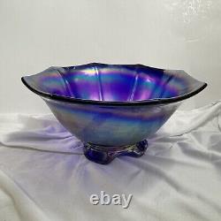 Hard to find RARE Imperial Carnival Glass Bowl Cobalt Electric Aurora Flute