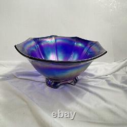 Hard to find RARE Imperial Carnival Glass Bowl Cobalt Electric Aurora Flute