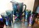 Harvest Blue Carnival Glass Pitcher 4 Tumblers Indiana Glass, Iridescent Blue