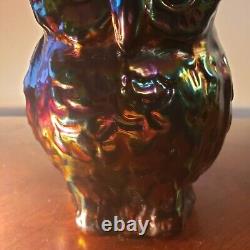 Heavy Mid Century Fenton Black Amethyst Carnival Glass Owl 6 1/4 Inches Tall