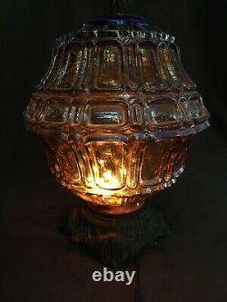 Hollywood Regency Table Lamp Opalescent Lustre Carnival Glass & Brass 36