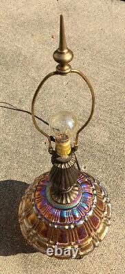Hollywood Regency Table Lamp Opalescent Lustre Carnival Glass & Brass 36