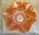 Huge Deep Ruffled Dugan SKI STAR Peach Opalescent Carnival Glass Bowl
