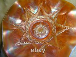 Huge Deep Ruffled Dugan SKI STAR Peach Opalescent Carnival Glass Bowl