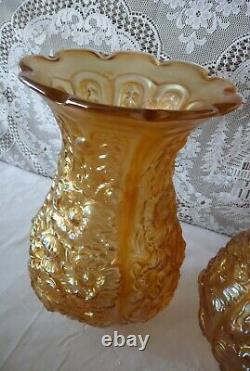 IMPERIAL CARNIVAL GLASS POPPY SHOW VASES #488 Iridescent Pastel Marigold