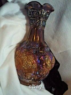 IMPERIAL GLASS GRAPE/LOGANBERRIES Carnival Glass VASE IRIDESCENT